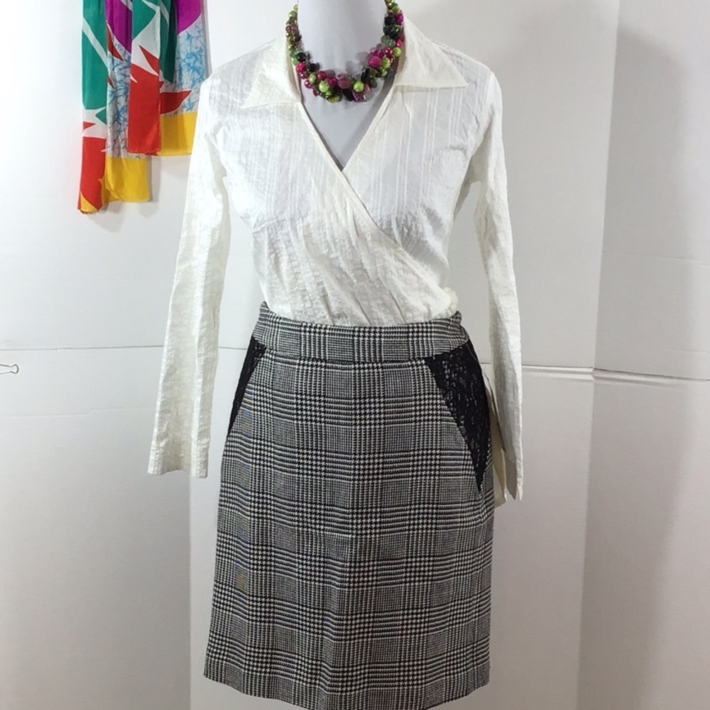 Anne Klein houndstooth and lace skirt 6 NWT